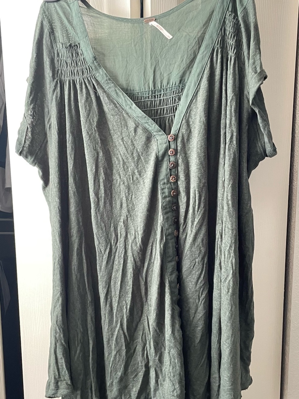Free People Olive Green Button-Front V-Neck Tunic